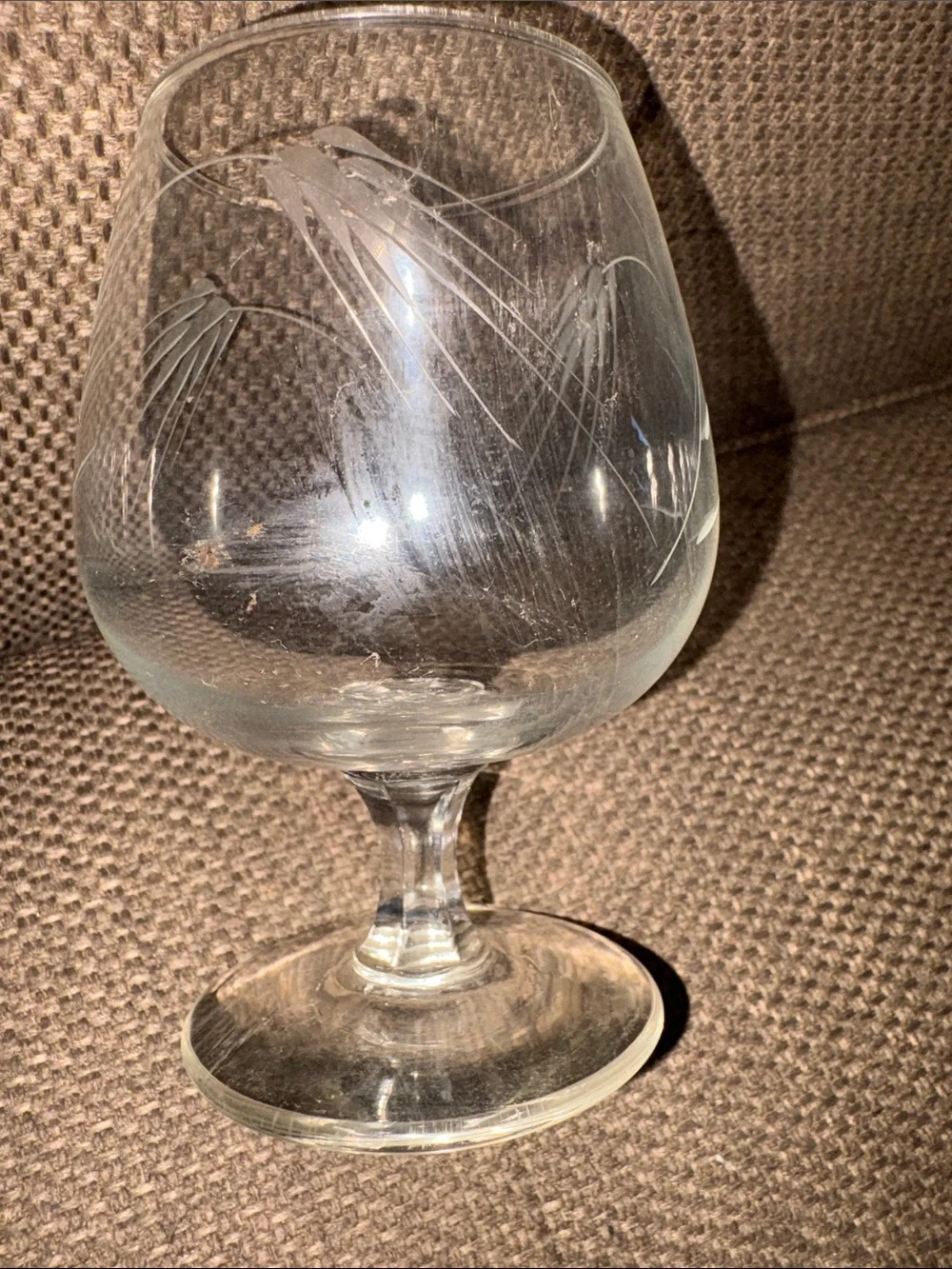 Rare find 8 Etched Clear Brandy Snifter Glass with etched Wheat from Japan